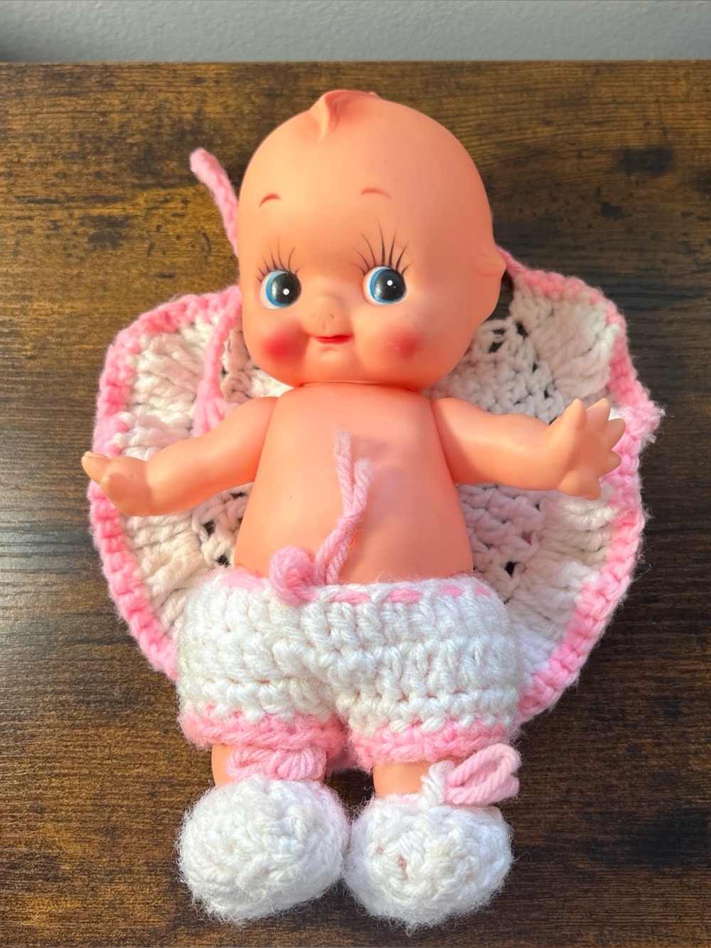 Kewpie Doll 8" Vinyl Rubber Baby Blue Eyes Starfish Hands Vintage